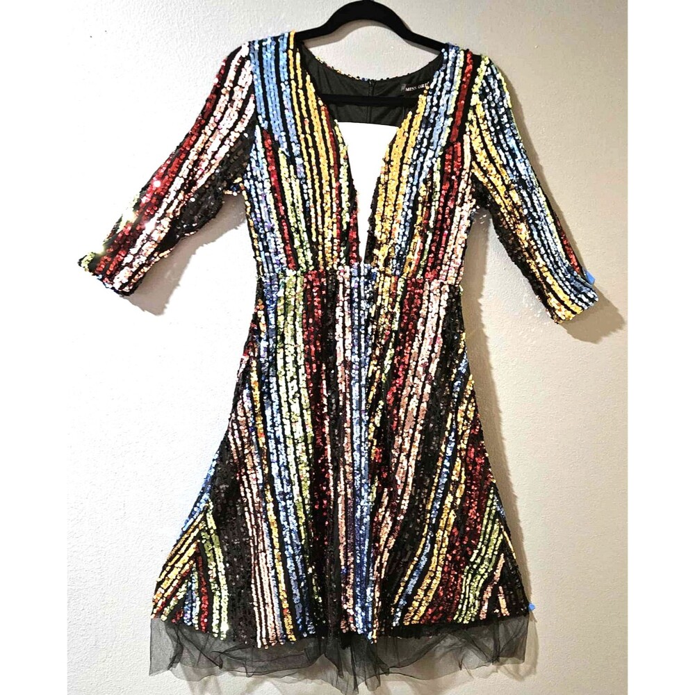 Miss Ord Sequin Evening Dress Size M Long Sleeves New